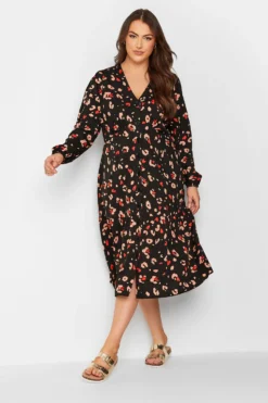 YOURS Curve Black Leopard Print Button Through Dress