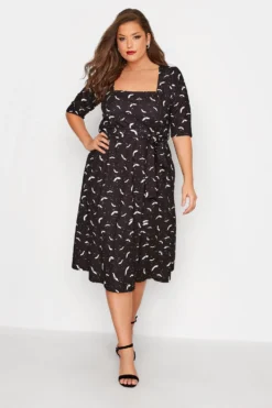 YOURS LONDON Curve Black Bat Square Neck Dress