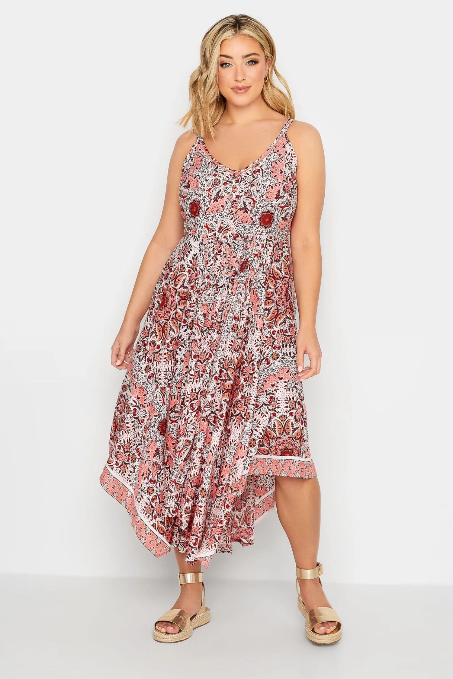YOURS Curve Red Paisley Print Hanky Hem Dress 1 YOURS Curve Red Paisley Print Hanky Hem Dress