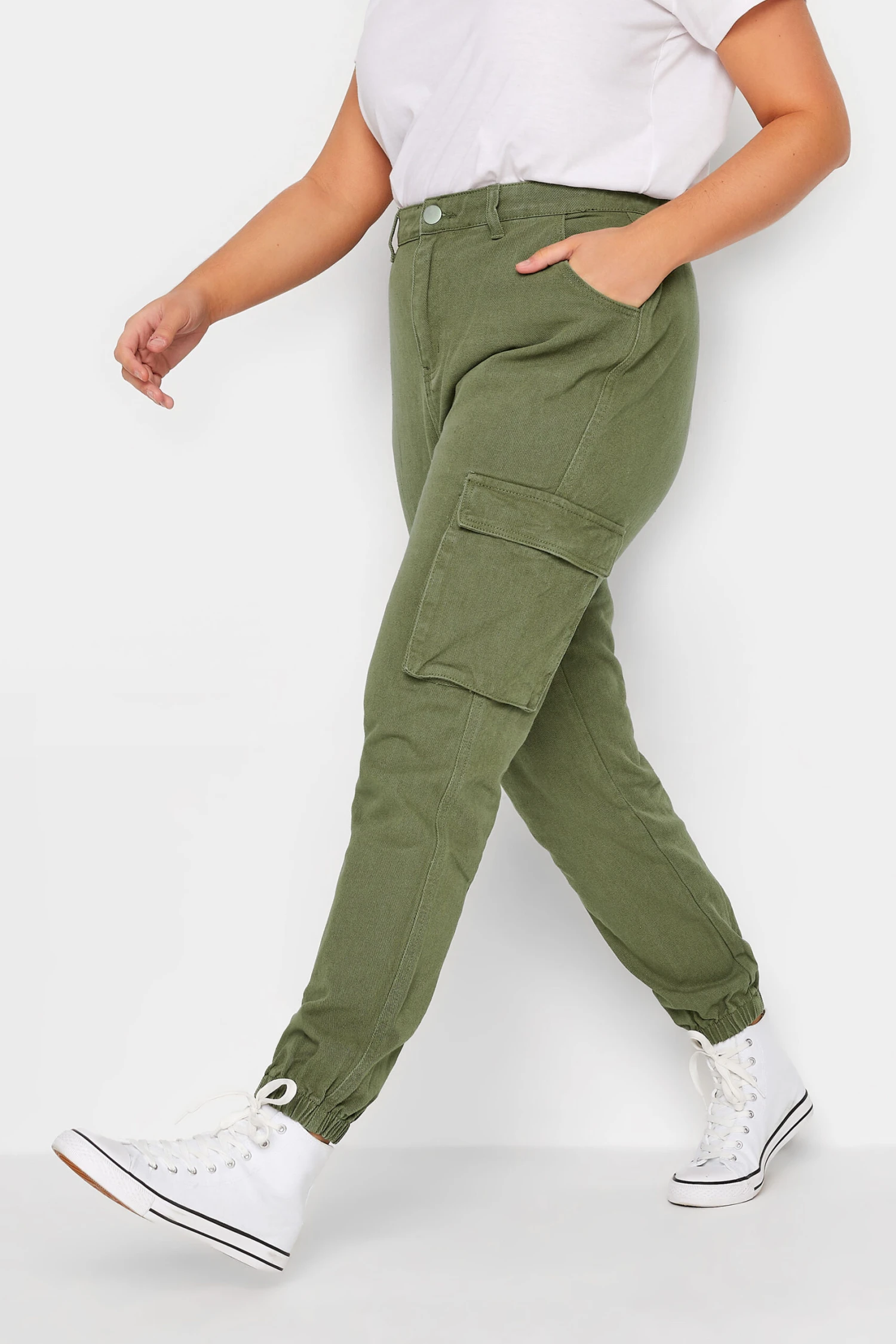 YOURS Curve Khaki Green Cargo Pocket Jeans 6 YOURS Curve Khaki Green Cargo Pocket Jeans - Image 6