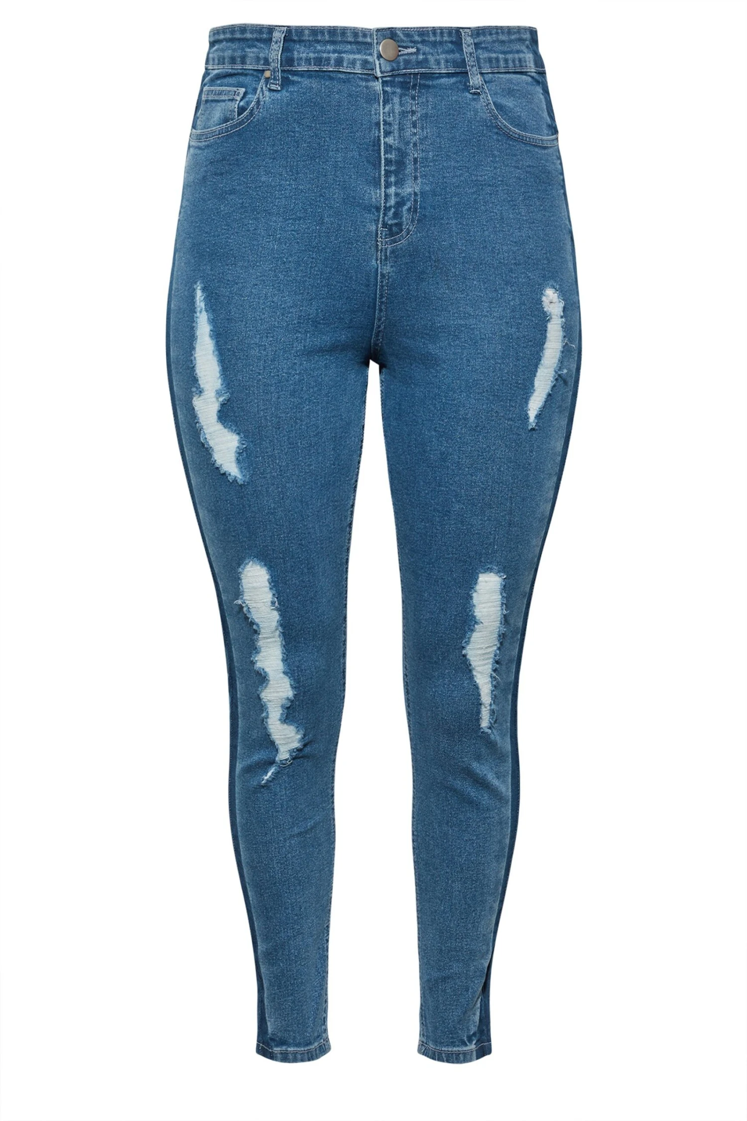 YOURS Curve Mid Blue Contrast Side Ripped Stretch Skinny AVA Jeans 4 YOURS Curve Mid Blue Contrast Side Ripped Stretch Skinny AVA Jeans - Image 4