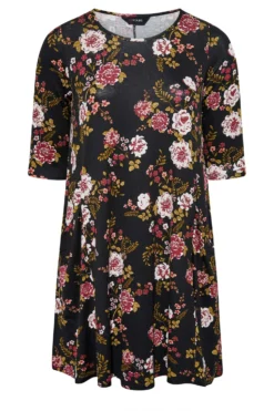 YOURS Curve Black Floral Print Drape Pocket Dress -Outlet Stylo Wise Store 50a3c981 e6dc 48 137233 X scaled
