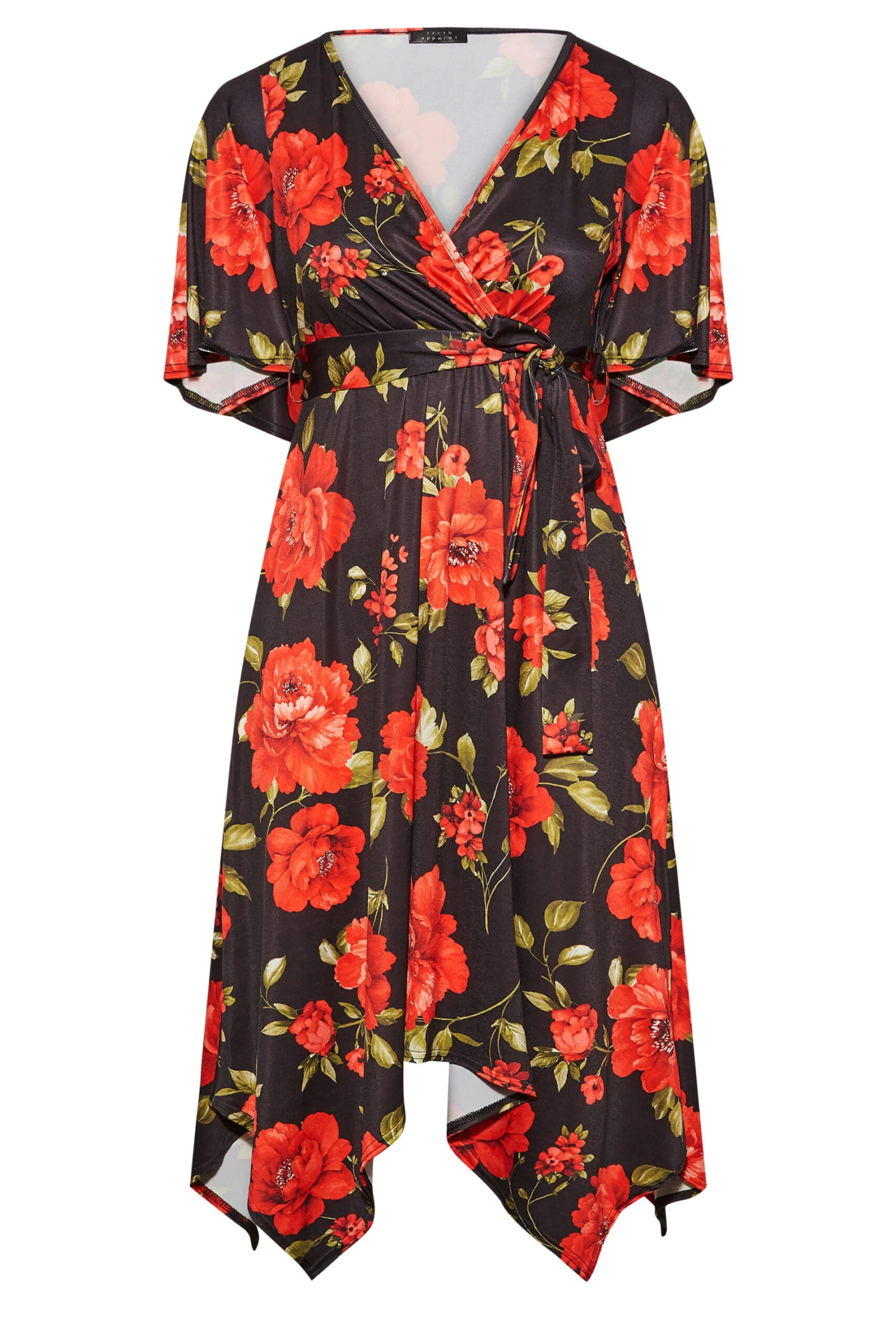 YOURS LONDON Curve Black & Red Floral Hanky Hem Dress 6 YOURS LONDON Curve Black & Red Floral Hanky Hem Dress - Image 6