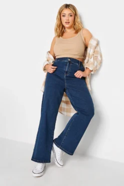 YOURS Curve Blue Elasticated Waist Stretch Wide Leg Jeans
