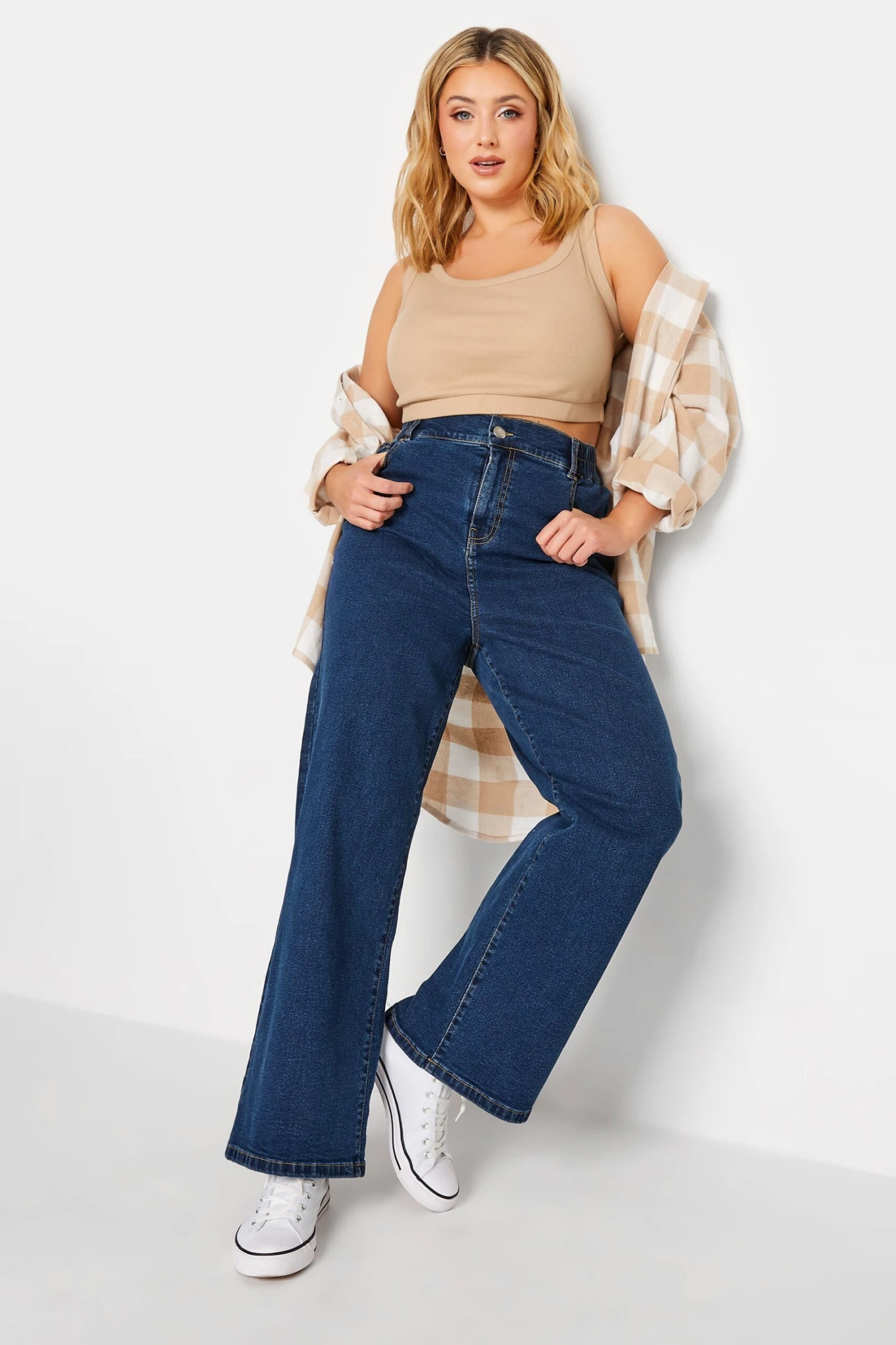 YOURS Curve Blue Elasticated Waist Stretch Wide Leg Jeans 1 YOURS Curve Blue Elasticated Waist Stretch Wide Leg Jeans