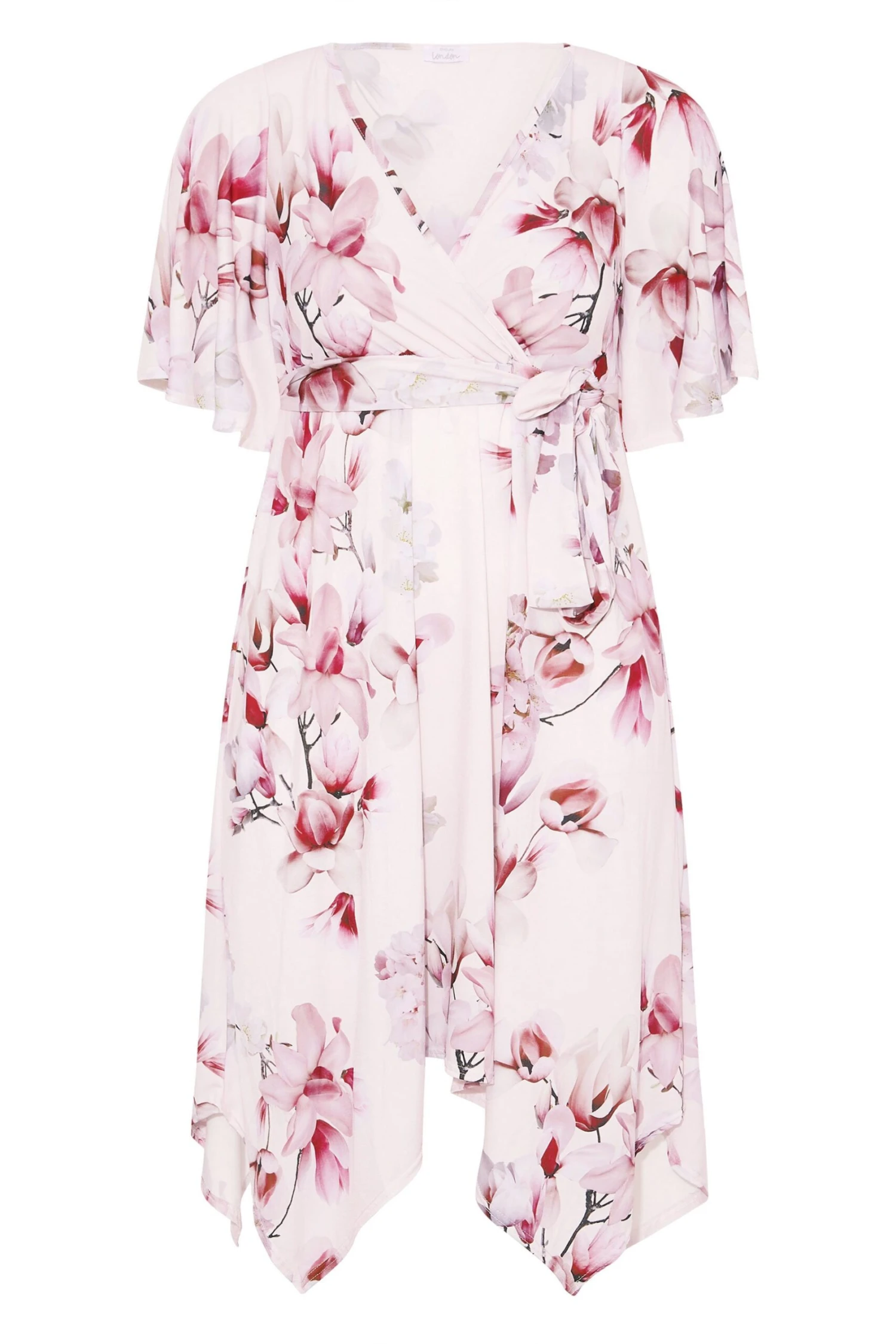 YOURS LONDON Curve Pink Floral Hanky Hem Dress 5 YOURS LONDON Curve Pink Floral Hanky Hem Dress - Image 5