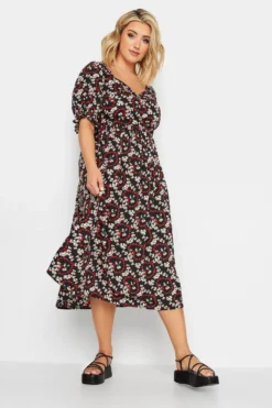 LIMITED COLLECTION Curve Black Mixed Print Sweetheart Dress