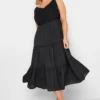 LIMITED COLLECTION Curve Black Crochet Tiered Midaxi Dress