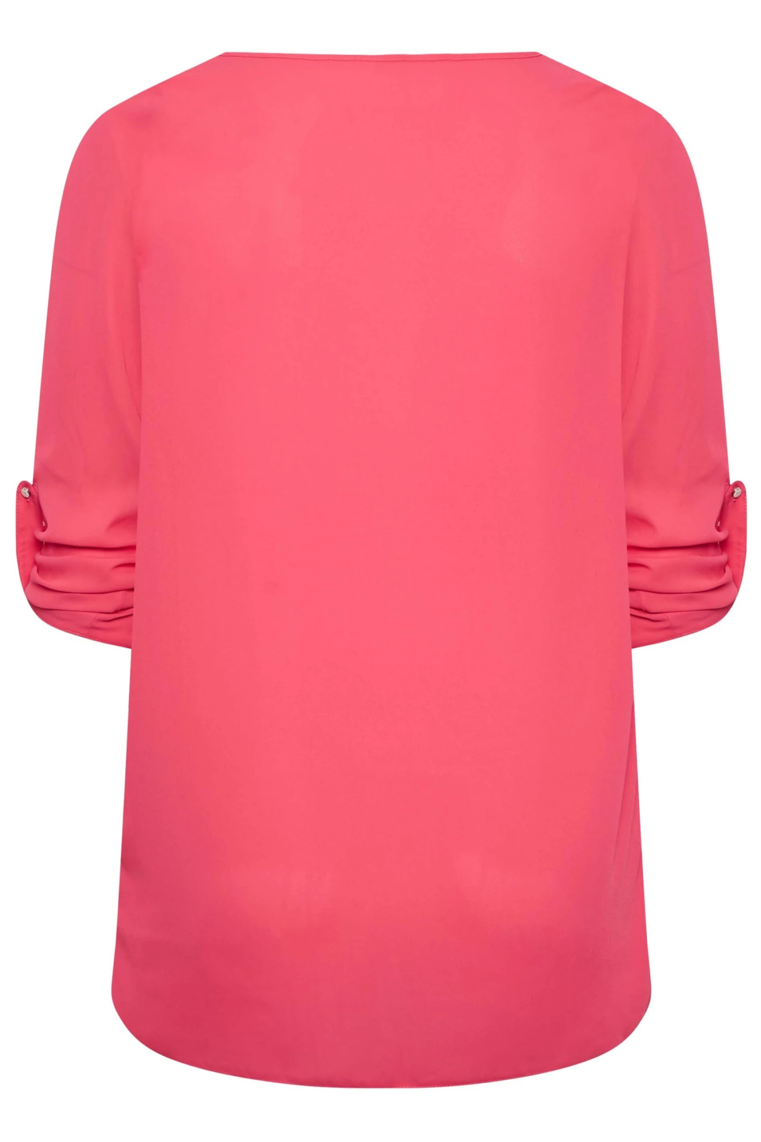 YOURS Curve Bright Pink Tab Sleeve Blouse 6 YOURS Curve Bright Pink Tab Sleeve Blouse - Image 6