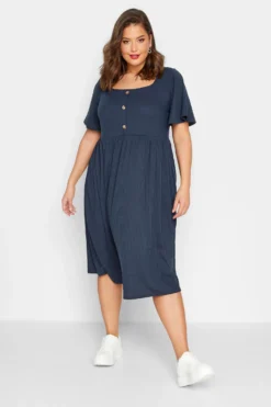 LIMITED COLLECTION Curve Blue Ribbed Square Neck Midi Dress