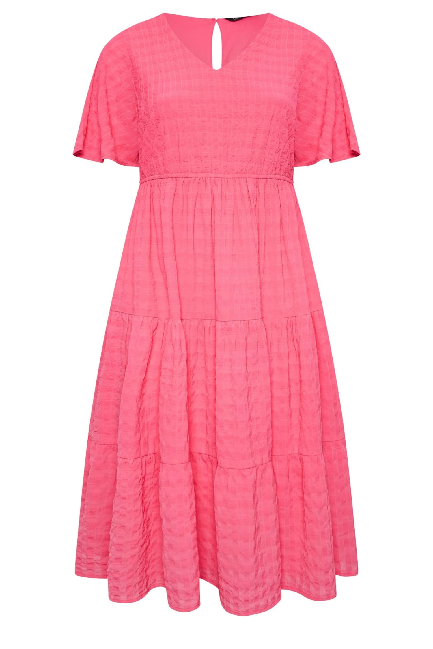 LIMITED COLLECTION Curve Hot Pink Textured Tiered Smock Dress 6 LIMITED COLLECTION Curve Hot Pink Textured Tiered Smock Dress - Image 6