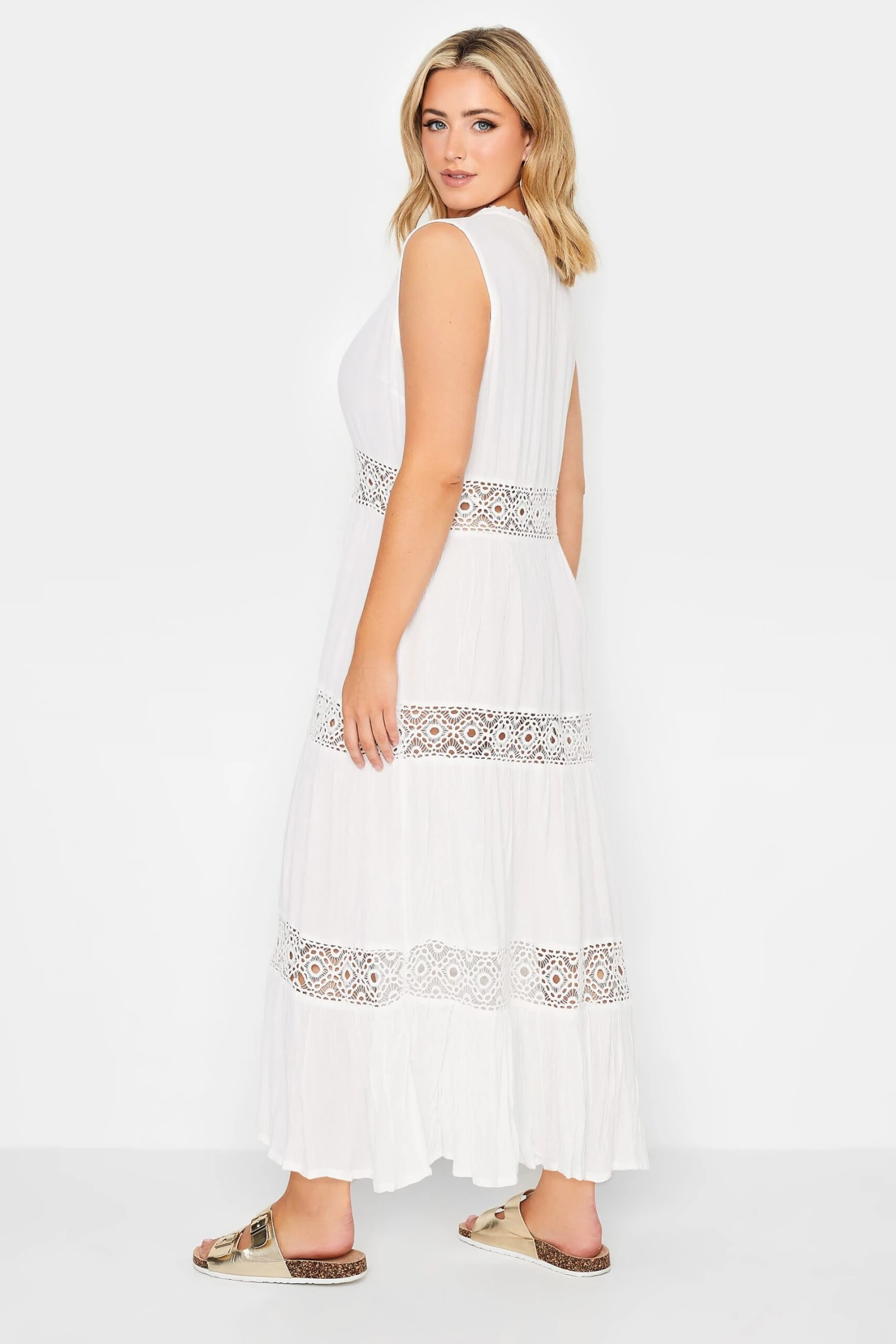 YOURS PETITE Curve White Crochet Trim Maxi Dress 2 YOURS PETITE Curve White Crochet Trim Maxi Dress - Image 2