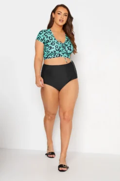 YOURS Curve Turquoise Blue Leopard Print Bikini Crop Top