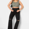 YOURS Curve Black Ripped Wide Leg Stretch Jeans