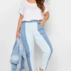 YOURS Curve Blue Two Tone Stretch MOM Jeans
