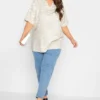 YOURS Curve Cream Animal Print Satin V-Neck Blouse