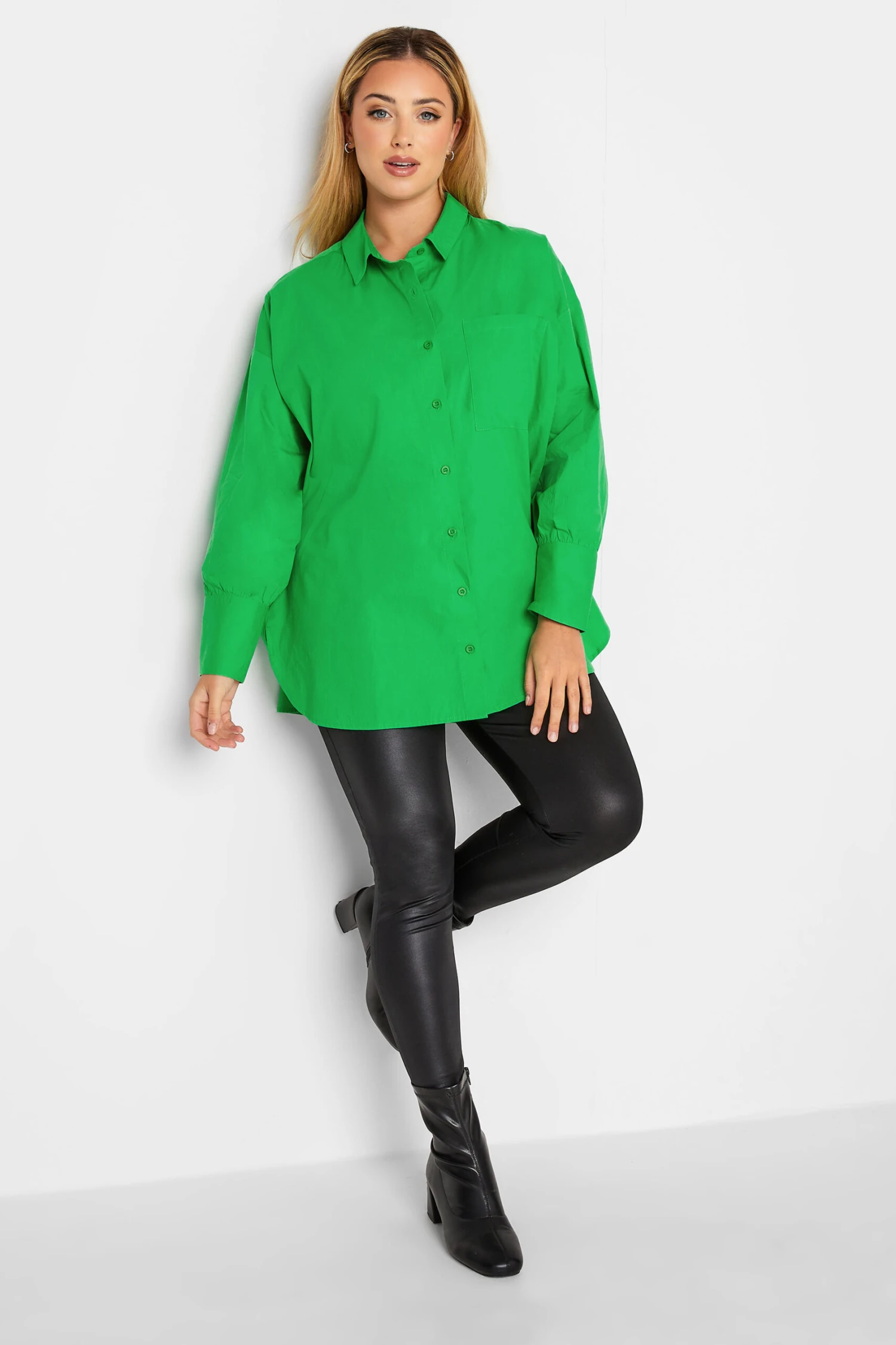 YOURS Curve Green Oversized Poplin Shirt 1 YOURS Curve Green Oversized Poplin Shirt