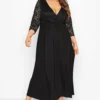 YOURS LONDON Curve Black Lace Wrap Maxi Dress