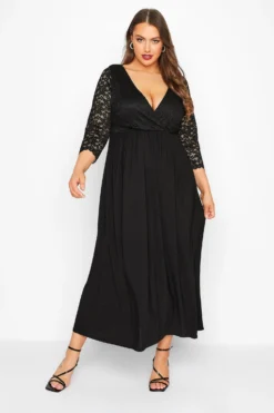 YOURS LONDON Curve Black Lace Wrap Maxi Dress