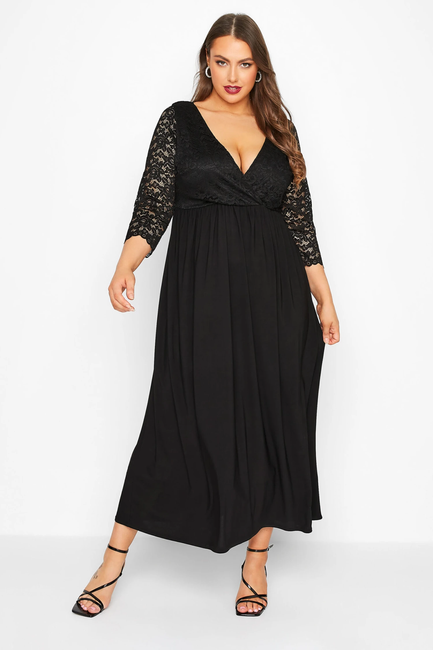 YOURS LONDON Curve Black Lace Wrap Maxi Dress 1 YOURS LONDON Curve Black Lace Wrap Maxi Dress