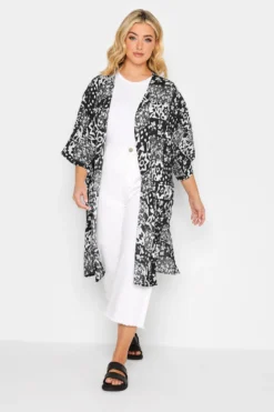 YOURS Curve Black Tropical Print Longline Cover Up