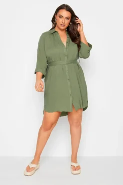 YOURS Curve Khaki Green Tie Waist Tunic Shirt