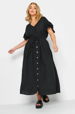 LIMITED COLLECTION Curve Black Frill Sleeve Cotton Maxi Dress