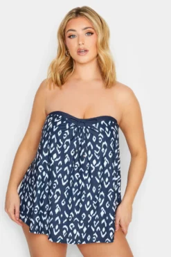 YOURS Curve Navy Blue Animal Print Tankini Top