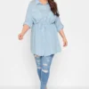YOURS Curve Light Blue Utility Tunic Linen Blend Shirt