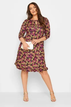 YOURS Curve Pink Floral Midi Dress