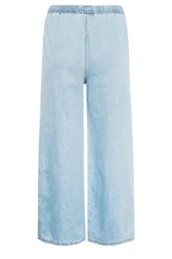 YOURS PETITE Curve Light Blue Pull On Wide Leg Jeans