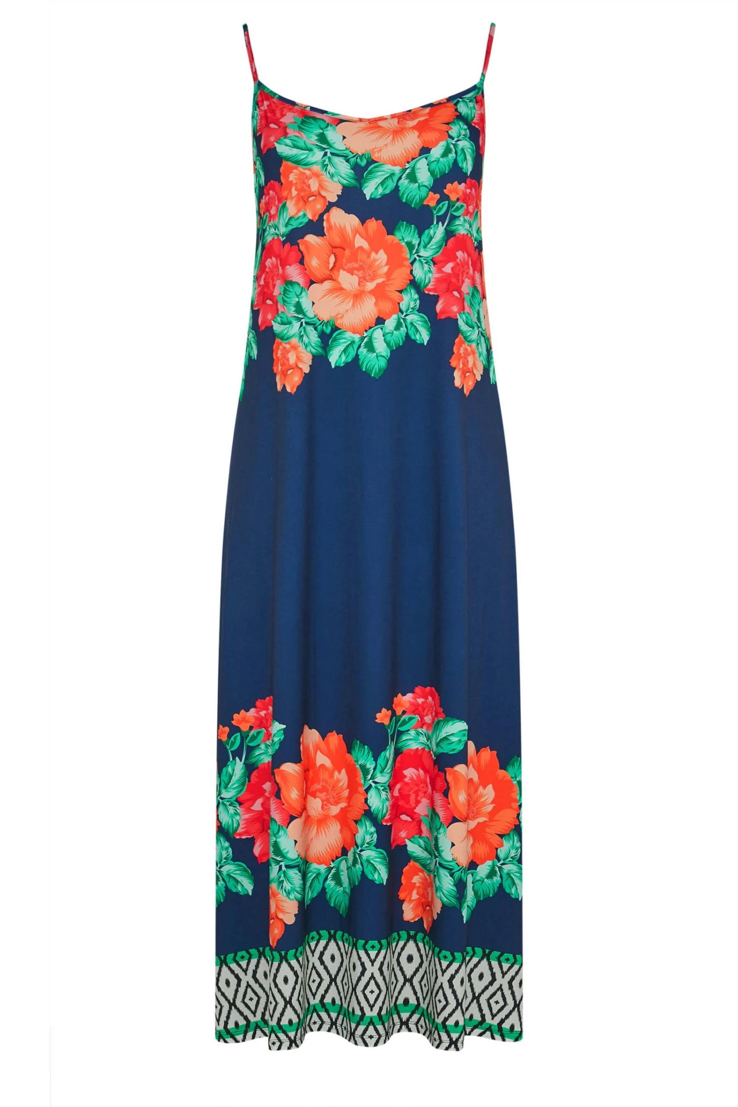 YOURS Curve Navy Blue Floral Border Print Strappy Dress 4 YOURS Curve Navy Blue Floral Border Print Strappy Dress - Image 4