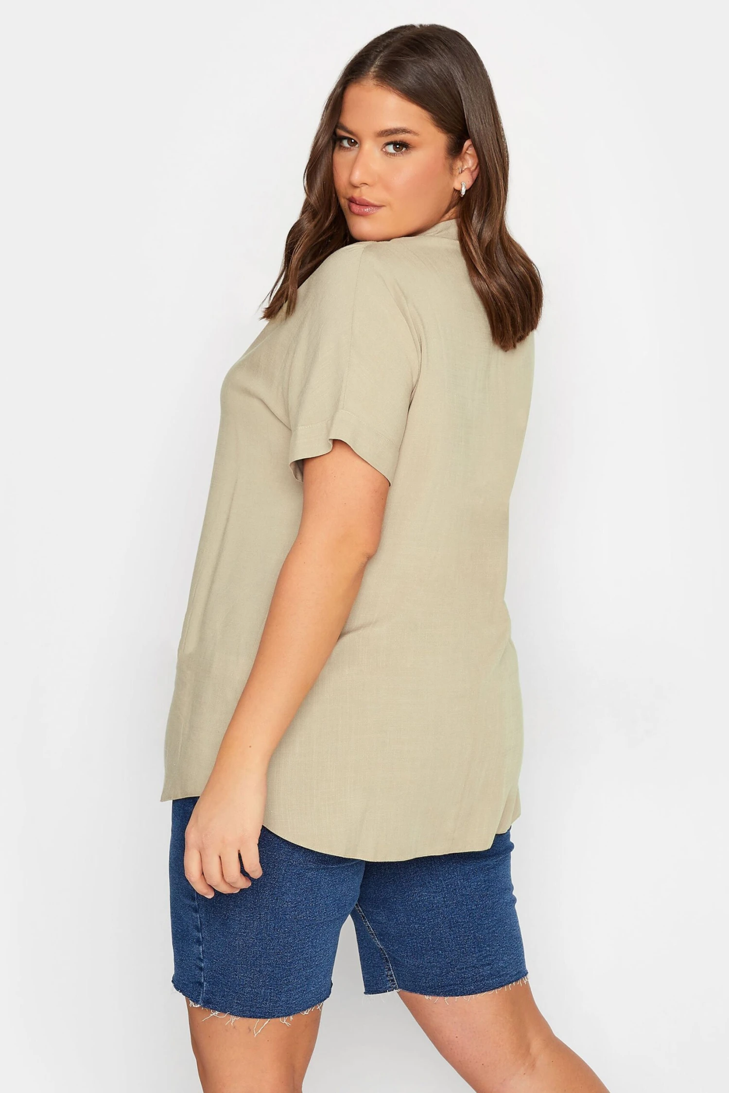 YOURS Curve Beige Brown Half Placket Blouse 2 YOURS Curve Beige Brown Half Placket Blouse - Image 2