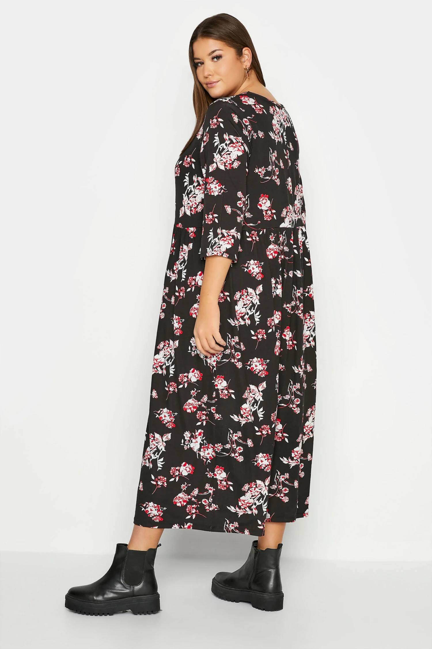 YOURS Curve Black Floral Print Pocket Dress 2 YOURS Curve Black Floral Print Pocket Dress - Image 2