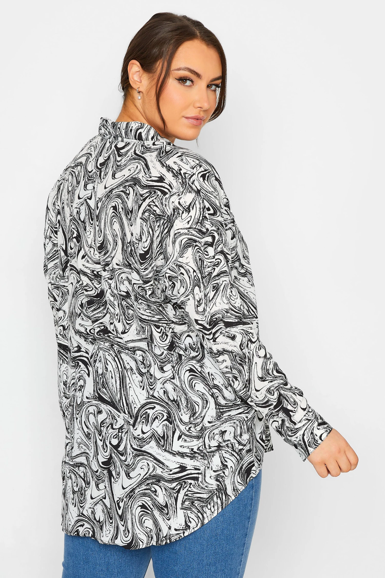 LIMITED COLLECTION Curve White & Black Marble Print Shirt 2 LIMITED COLLECTION Curve White & Black Marble Print Shirt - Image 2