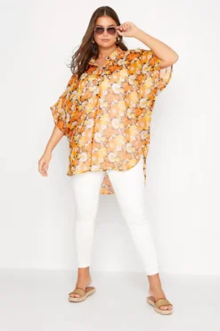 YOURS Curve Orange Floral Batwing Blouse