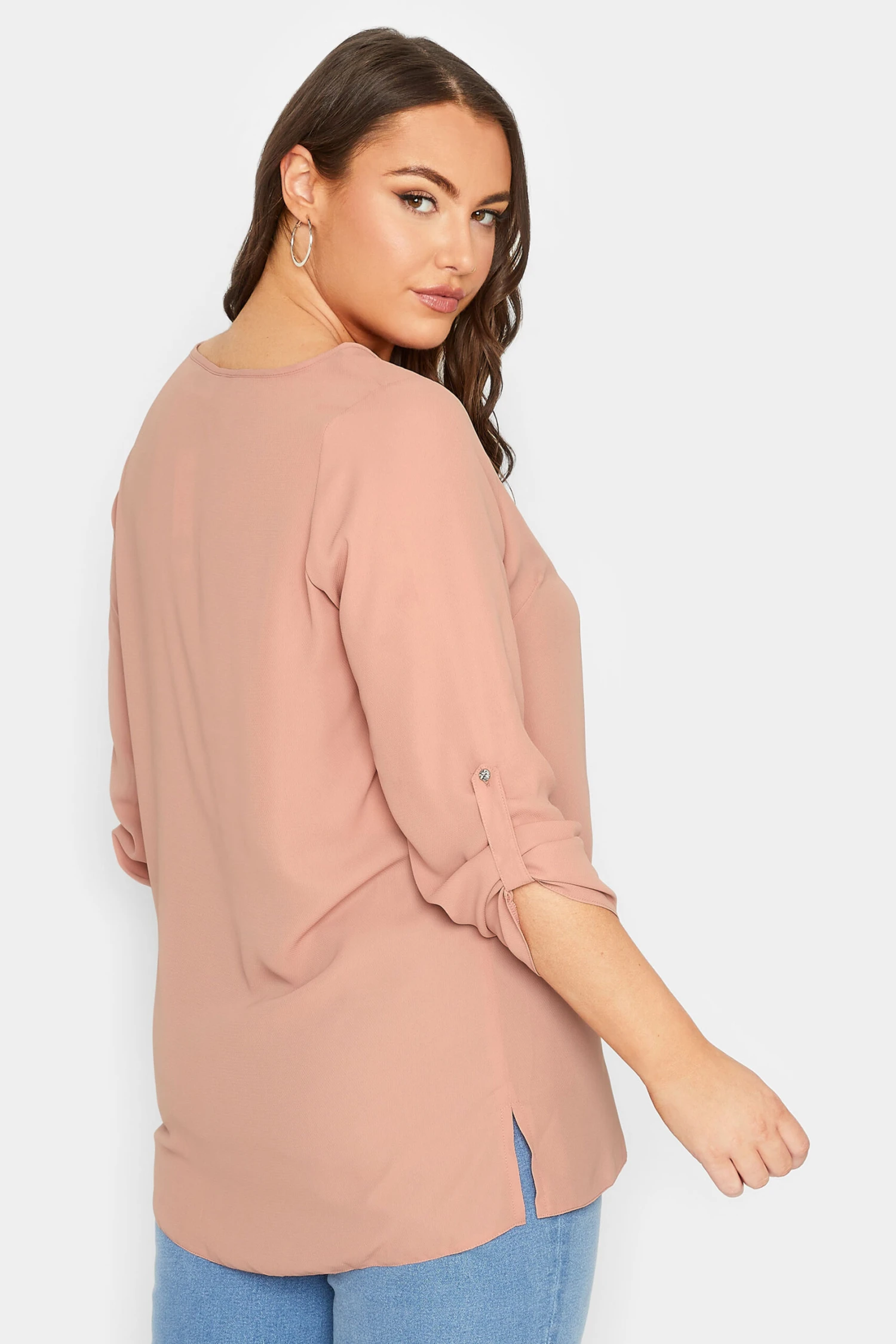YOURS Curve Blush Pink Tab Sleeve Blouse 2 YOURS Curve Blush Pink Tab Sleeve Blouse - Image 2