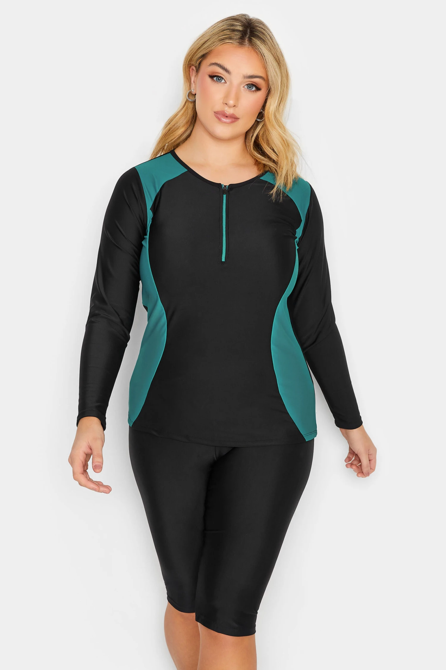 YOURS Curve Blue Zip Front Long Sleeve Swim Top 1 YOURS Curve Blue Zip Front Long Sleeve Swim Top