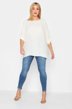 YOURS Curve Cream Tab Sleeve Blouse