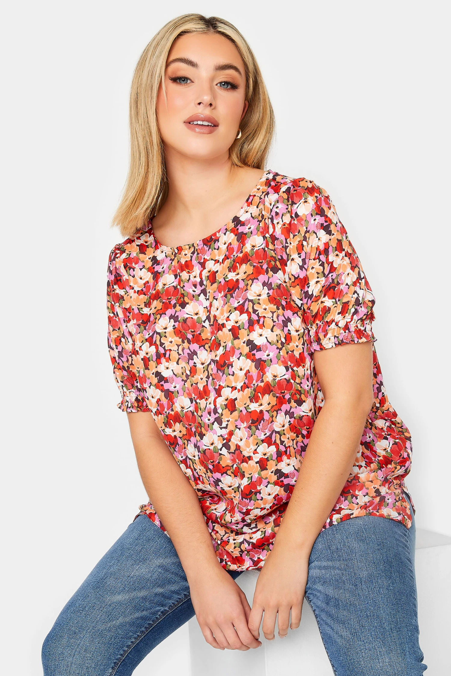 YOURS Curve Orange Floral Short Sleeve Blouse 3 YOURS Curve Orange Floral Short Sleeve Blouse - Image 3