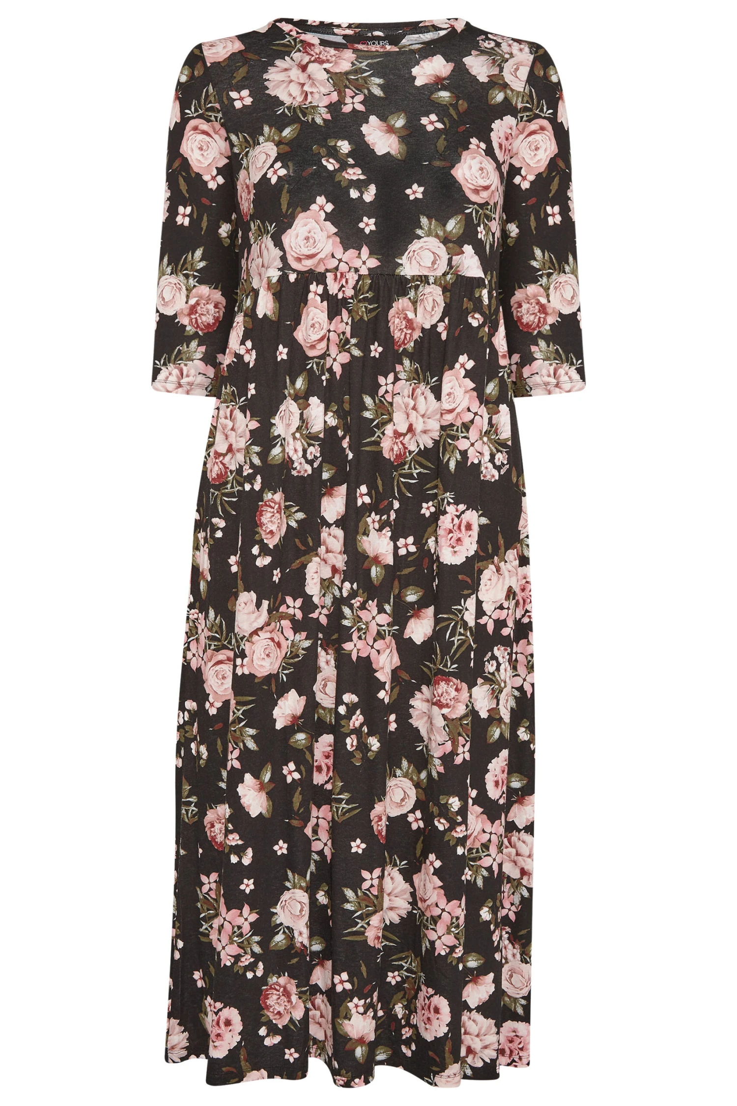 YOURS Curve Black Floral Print Midi Dress 5 YOURS Curve Black Floral Print Midi Dress - Image 5