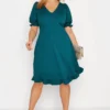 YOURS Curve Teal Blue Ruffle Hem Mini Dress