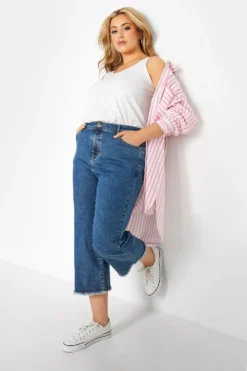 YOURS Curve Blue Stretch Wide Leg Cropped Jeans