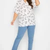 YOURS Curve White Bird Print V-Neck Blouse
