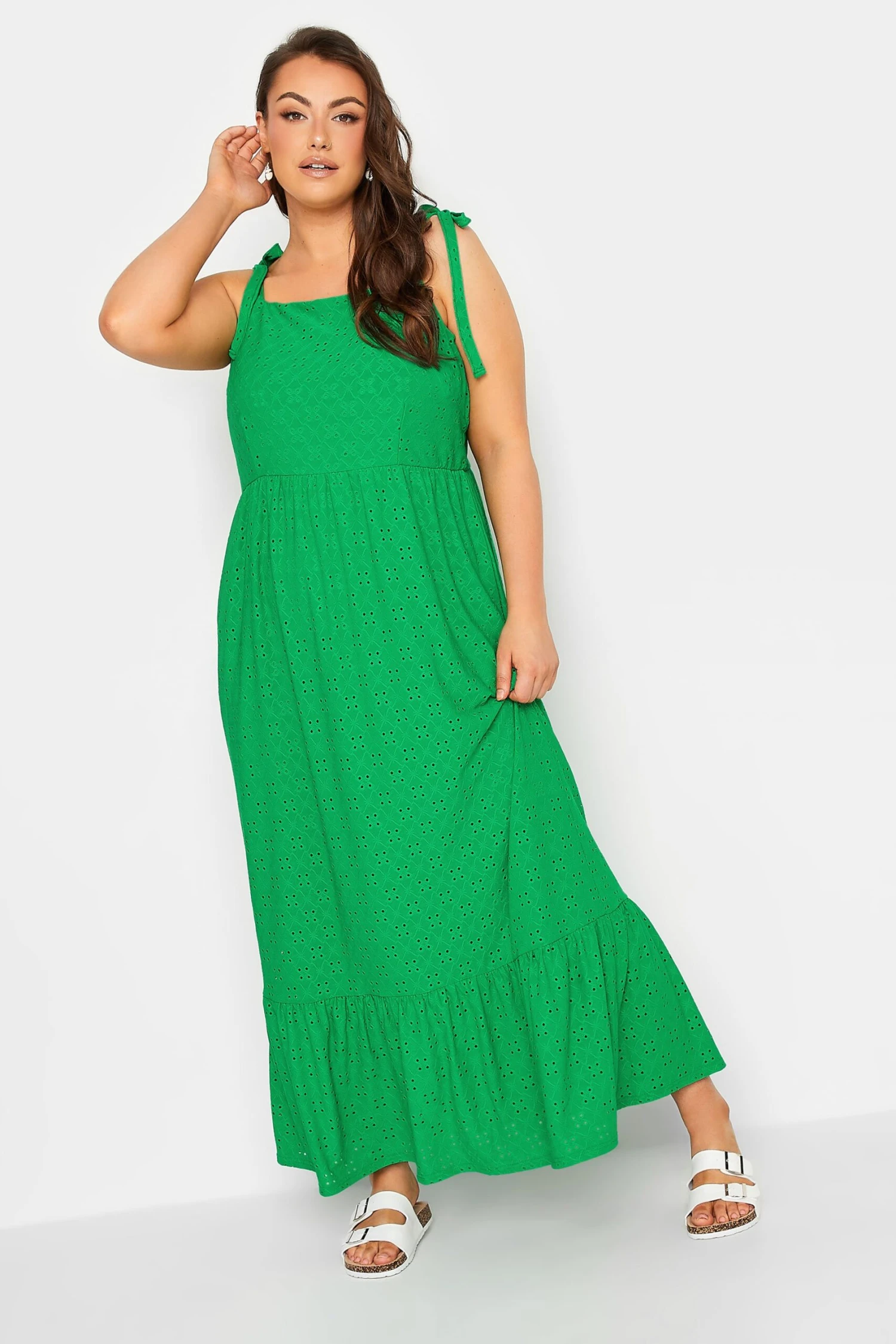 YOURS Curve Green Broderie Anglaise Maxi Dress 1 YOURS Curve Green Broderie Anglaise Maxi Dress