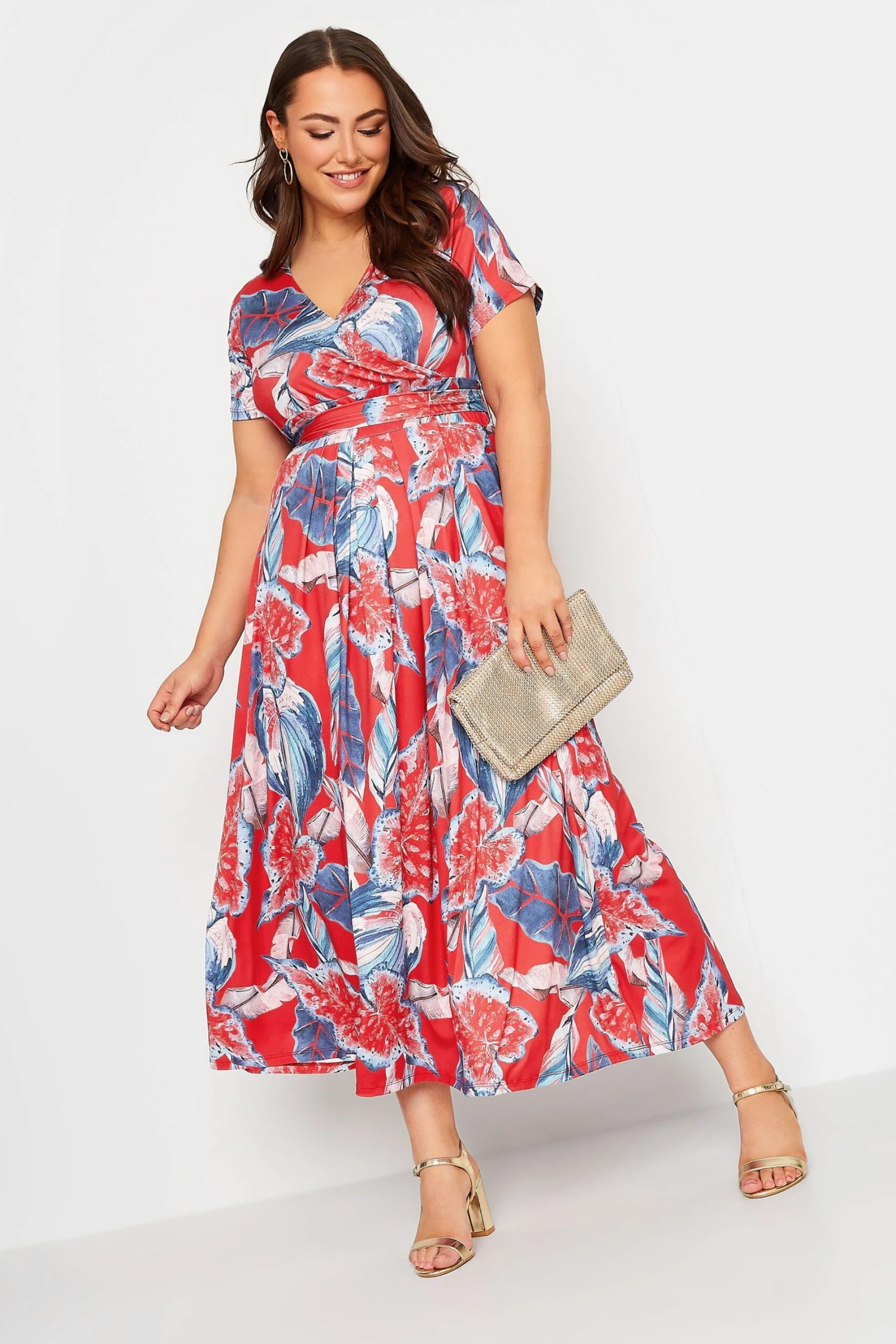 YOURS Curve Red Leaf Print Maxi Wrap Dress 1 YOURS Curve Red Leaf Print Maxi Wrap Dress