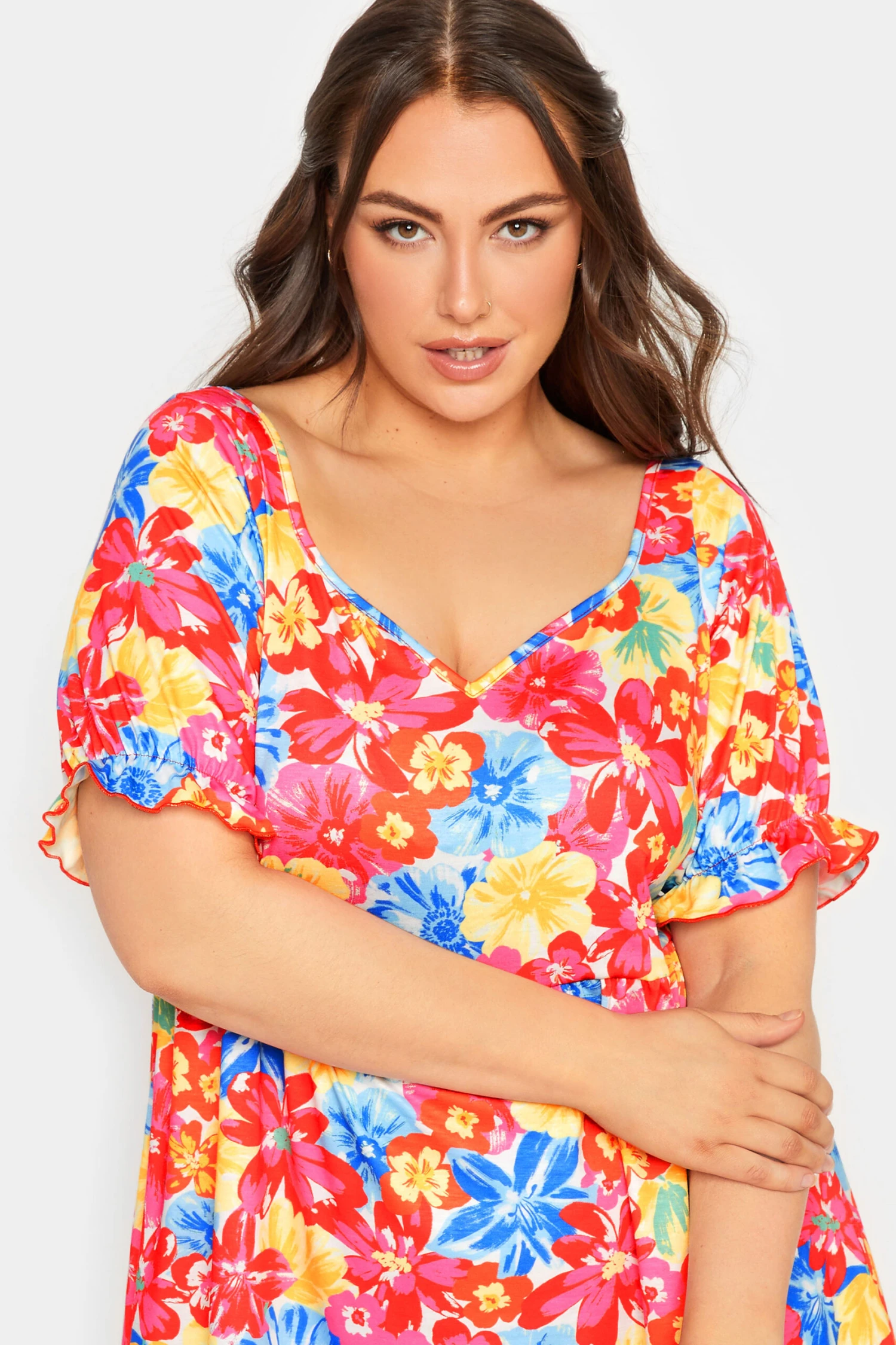 LIMITED COLLECTION Curve Red Floral Print Sweetheart Dress 3 LIMITED COLLECTION Curve Red Floral Print Sweetheart Dress - Image 3