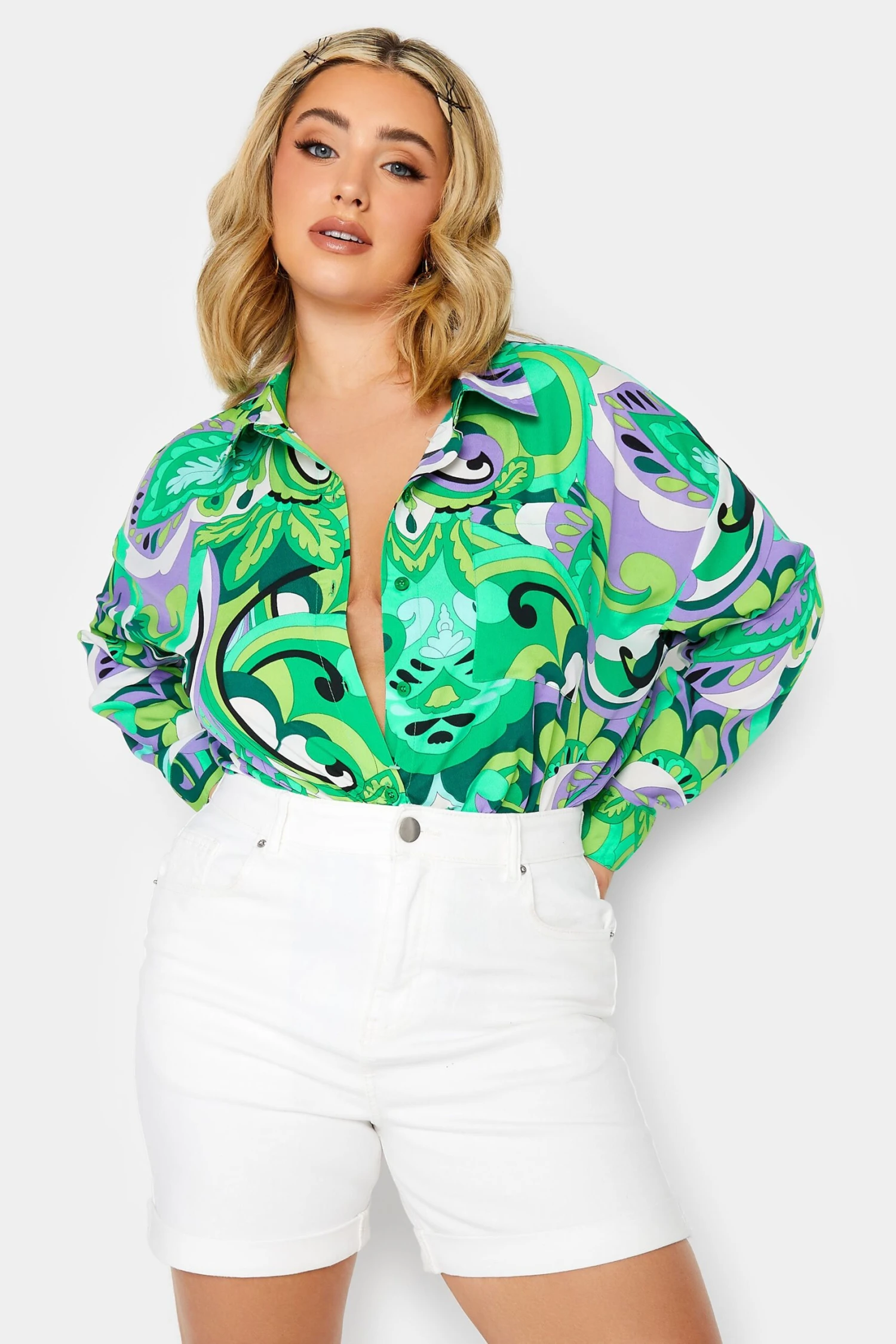 LIMITED COLLECTION Curve Green Abstract Print Shirt 2 LIMITED COLLECTION Curve Green Abstract Print Shirt - Image 2