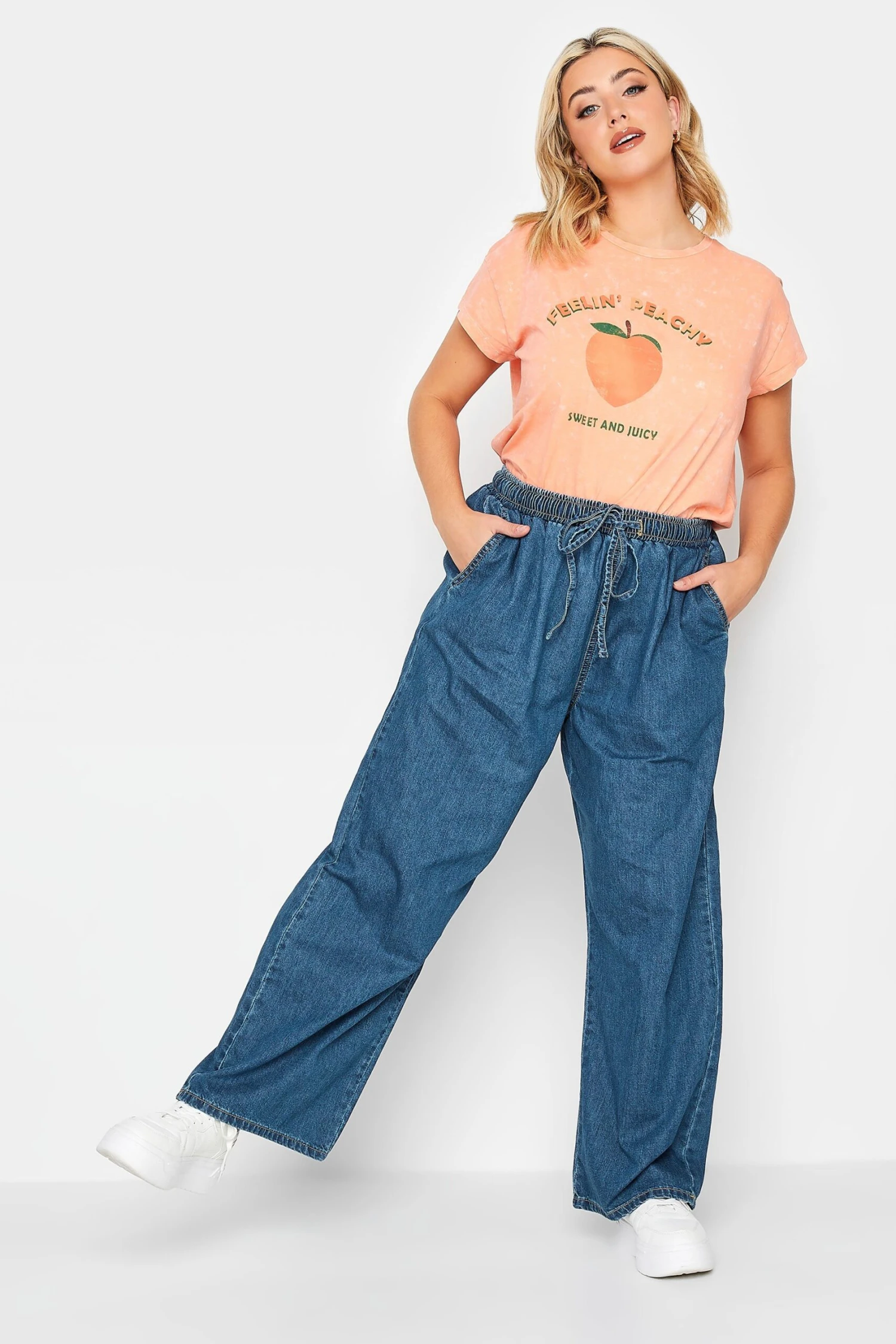 YOURS Curve Mid Blue Pull On Wide Leg Jeans 1 YOURS Curve Mid Blue Pull On Wide Leg Jeans