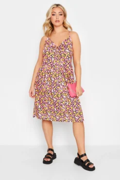 LIMITED COLLECTION Curve Pink Floral Print Ring Front Midi Dress